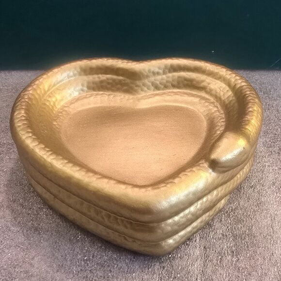 Heart Shaped Snake Serpent Gold Ashland Nevermore Ceramic Trinket Dish 5"x5" - Picture 3 of 7